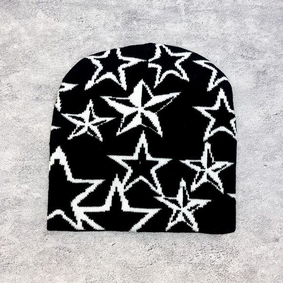 y2k grunge gothic punk white and black star beanie - Picture 1 of 6
